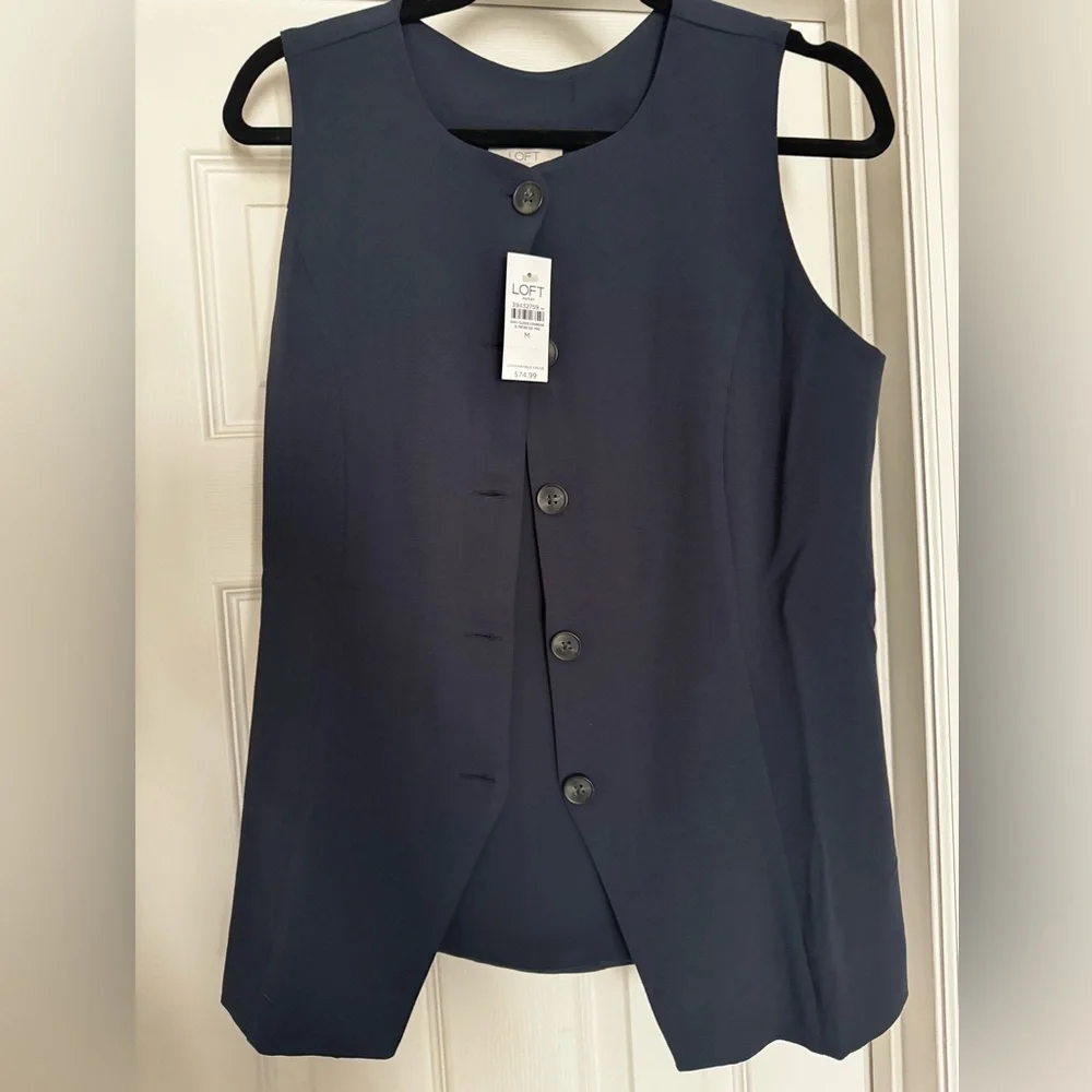 LOFT Midnight Blue Button-Front Vest - Picture 1 of 4